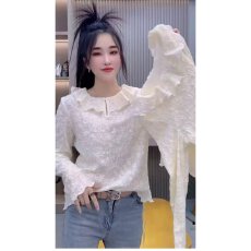 批发档口上新 2026年春季新款女装白色蕾丝提花<b class='q'>娃娃领</b>长袖针织衫上衣