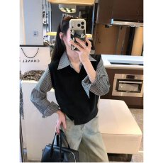 批发档口上新 2026年秋季新款女士V领针织马甲宽松无袖叠穿毛衣<b class='q'>背心</b>