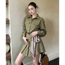 批发档口上新 2026夏季新款女工装风翻领长袖衬衫<b class='q'>连衣裙</b>收腰显瘦短裙