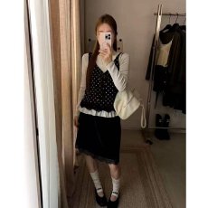 批发档口上新 2026<b class='q'>春</b>秋新款女士波点V领无袖马甲宽松荷叶边叠穿外搭