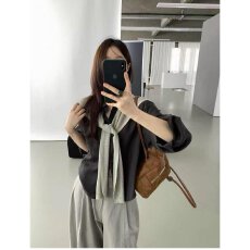 批发档口上新 2026年春秋新款女装韩系宽松落肩<b class='q'>长袖</b>翻领衬衫中长款