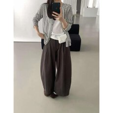 批发档口上新 2026年秋季新款女装圆领条纹针织开衫宽松长袖<b class='q'>薄款</b>外搭