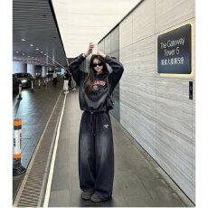 批发档口上新2026年夏季美式复古水洗做旧连帽卫衣阔腿长裤<b class='q'>休闲</b><b class='q'>套装</b>女