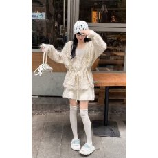 批发档口上新 2026年秋冬新款女装V领宽松<b class='q'>中长款</b>针织开衫蕾丝拼接<b class='q'>外套</b>