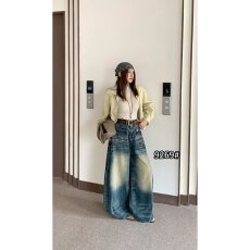 批发档口上新 2026年<b class='q'>夏</b>季新款女装高腰阔腿牛仔裤水洗做旧拖地长裤