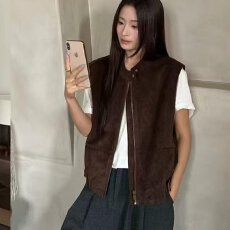 批发档口上新 2026年春<b class='q'>秋</b>新款女装宽松立领无袖马甲仿麂皮绒短款背心