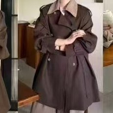 批发档口上新 2026年春秋新款女装宽松<b class='q'>中长款</b>翻领撞色双排扣风衣<b class='q'>外套</b>