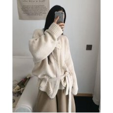 批发档口上新2026年秋冬新款女装宽松落肩<b class='q'>中长款</b>针织开衫毛衣<b class='q'>外套</b>系带