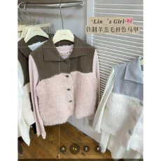 批发档口上新2026年秋季新款女装宽松翻领无袖羊羔毛拼色马甲坎肩外穿