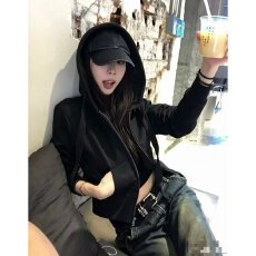 批发档口上新 2026年秋季新款女装连帽拉链开衫卫衣短款<b class='q'>修身</b>落肩<b class='q'>外套</b>