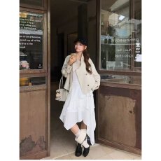 批发档口上新2026年春秋新款<b class='q'>女</b>装宽松落肩翻领双排扣短款外套<b class='q'>夹克</b>百搭