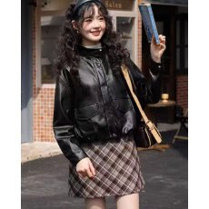 批发档口上新 2026年秋季新款<b class='q'>女</b>装宽松短款皮<b class='q'>夹克</b>机车外套立领拉链