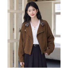 批发档口上新 2026年秋季新款<b class='q'>女</b>装宽松短款机车<b class='q'>夹克</b>立领拉链拼接外套