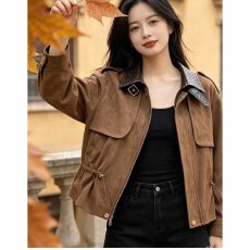 批发档口上新 2026年秋季新款<b class='q'>女</b>装宽松短款翻领格纹拼接<b class='q'>夹克</b>外套