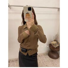 批发档口上新2026年春秋新款女装衬衫领撞色拼接<b class='q'>修身</b>针织开衫毛衣<b class='q'>外套</b>