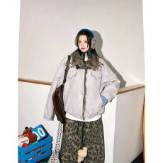 批发档口上新2026年秋冬新款<b class='q'>女</b>装宽松落肩毛领<b class='q'>夹克</b>印花飞行员外套百搭