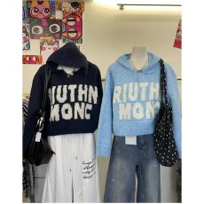批发档口上新 2026年秋冬新款女装宽松连帽针织衫提花字母套头毛衣