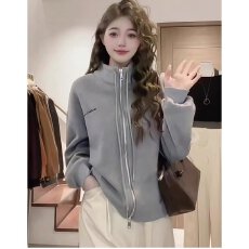 批发档口上新 2026年秋季新款女装宽松连帽拉链开衫卫衣字母印花外套