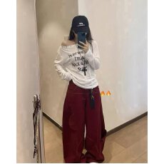 批发档口上新 2026年夏季新款女装宽松落肩长袖<b class='q'>T</b><b class='q'>恤</b><b class='q'>露肩</b>铆钉印花打底衫