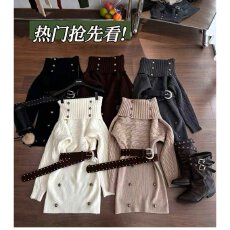 批发档口上新2026年秋季新款女装高翻领麻花针织毛衣裙宽松<b class='q'>中长</b>款套头