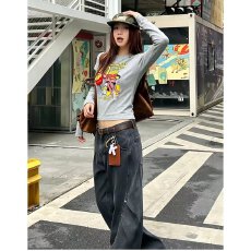 批发档口上新 2026夏季新款女装美式卡通印花修身短款圆领长袖T恤