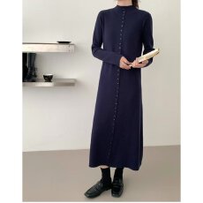批发档口上新 2026年春秋新款女装半<b class='q'>高领</b>针织<b class='q'>连衣裙</b>长袖中长款开衫