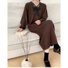 批发档口上新 2026年春秋新款女装圆领长袖<b class='q'>波点</b>蝴蝶结宽松<b class='q'>连衣裙</b>