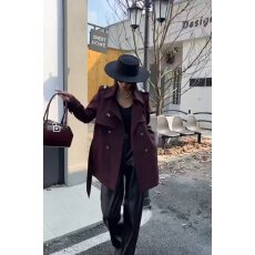 批发档口上新 2026春秋新款<b class='q'>女装</b>宽松中长款双排扣翻领风衣<b class='q'>外套</b>百搭