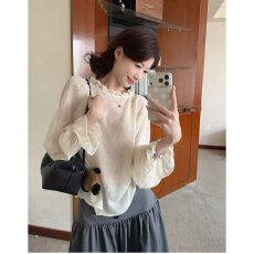 批发档口上新2026年夏季<b class='q'>新款</b>女装宽松木耳边灯笼袖套头衬衫<b class='q'>雪纺衫</b>上衣