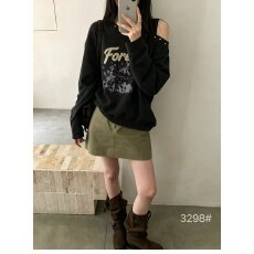 批发档口上新 2026年春秋季女装宽松斜肩露肩铆钉字母印花<b class='q'>套头卫衣</b>