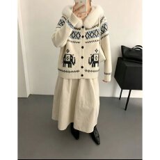 批发档口上新 2026年秋冬<b class='q'>新款</b>女装宽松落肩提花针织开衫毛领<b class='q'>毛衣</b>外套