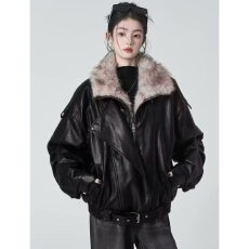 批发档口上新 2026年<b class='q'>秋</b>季新款女装宽松落肩仿皮夹克机车皮衣短款外套