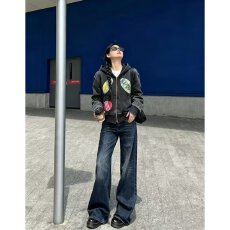 批发档口上新 2026年秋季新款女装连帽拉链短款<b class='q'>外套</b>宽松<b class='q'>显瘦</b>百搭夹克
