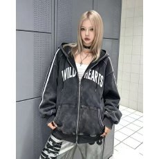 批发档口上新 2026年秋季新款女装宽松连帽拉链开衫卫衣字母印花外套
