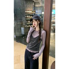 批发档口上新 2026年春秋季女士修身木耳边长袖<b class='q'>打底衫</b><b class='q'>吊带</b>背心两件套