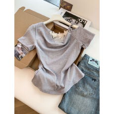 批发实拍～夏季温柔纯欲气质<b class='q'>不规则</b>设计单肩花朵上衣小衫