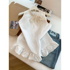 批发实拍～无袖挂脖露肩上衣女夏多巴胺穿搭法式小资<b class='q'>娃娃衫</b>背心衬衫