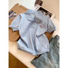 批发实拍～2026年<b class='q'>夏</b>季娃娃翻领刺绣简约气质百搭宽松韩版冰丝上衣