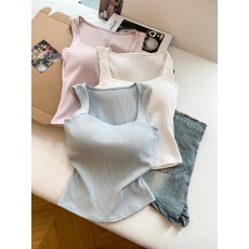 批发<b class='q'>实拍</b> 韩系方领 吊带背心女 夏季外穿带胸垫内搭显瘦抹胸 无袖上衣