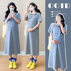 批发实拍~2026纯棉<b class='q'>孕妇装</b>新款夏季<b class='q'>大码</b>短袖T桖长款宽松连衣裙