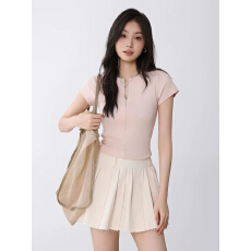 批发网红爆款2026夏季通勤<b class='q'>V领</b>拉链修身短袖T恤显瘦运动风正肩上衣