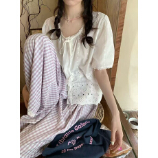 批发SULI法式精致复古甜美花边镂空系带百搭小衫上衣女2026夏新款