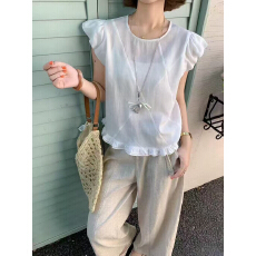 批发韩系天丝麻花苞袖<b class='q'>衬衫</b>女夏季2026新款甜美减龄<b class='q'>百搭</b>木耳边小衫上衣