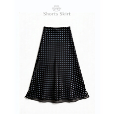 批发实拍2026春夏新款丝滑缎面流光波点<b class='q'>半身裙</b>松紧腰开叉拼纱a字长<b class='q'>裙</b>