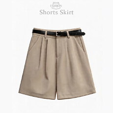 批发实拍卡其色西装短裤<b class='q'>女</b>夏季高腰显瘦宽松直筒休闲中裤阔腿五分裤子
