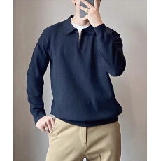 批发半拉链polo衫毛衣男士翻领韩版潮流休闲长袖宽松套头针织衫上衣男