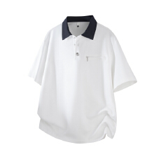 批发ALLIN<b class='q'>男士</b>撞色<b class='q'>翻领</b> Polo 衫夏季新款拉链口袋设计感休闲短袖 <b class='q'>T</b> <b class='q'>恤</b>