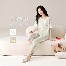 批发女士纯棉睡衣批发短袖七分裤