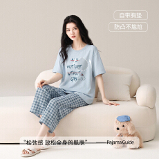 批发女士纯棉睡衣批发短袖七分裤