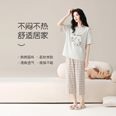 批发女士纯棉睡衣批发短袖七分裤